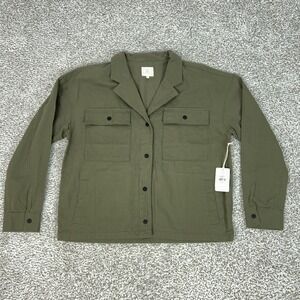 Roark Passport Jacket Women XL Green Military Canvas Button Front Passport Top